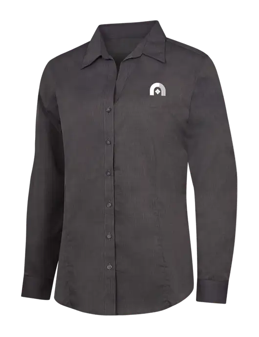 Womens Soft Black Crosshatch Easy Care Shirt w/Novo Icon