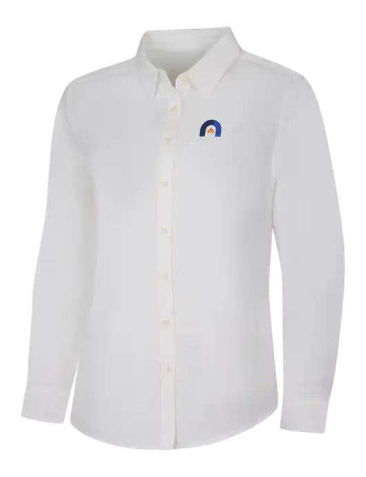 Womens White Long Sleeve Superpro React Twill Shirt w/Novo Icon