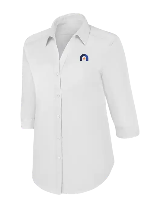 Womens White 3/4 Sleeve Carefree Poplin Shirt w/Novo Icon