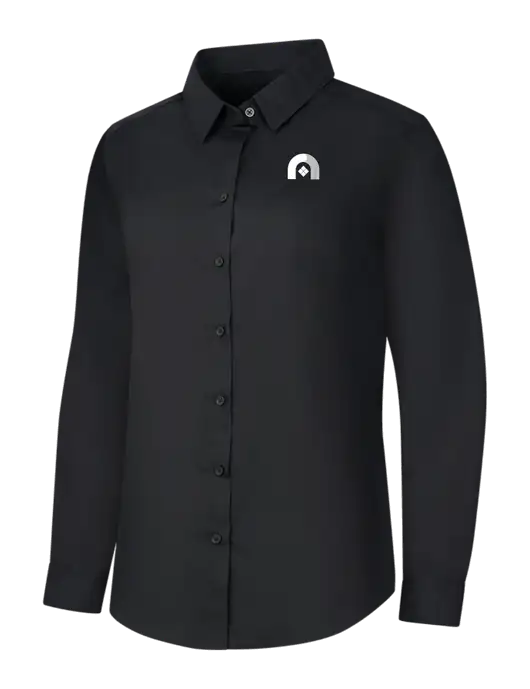 Womens Black Long Sleeve Carefree Poplin Shirt w/Novo Icon
