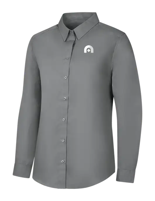Womens Medium Grey Long Sleeve Carefree Poplin Shirt w/Novo Icon