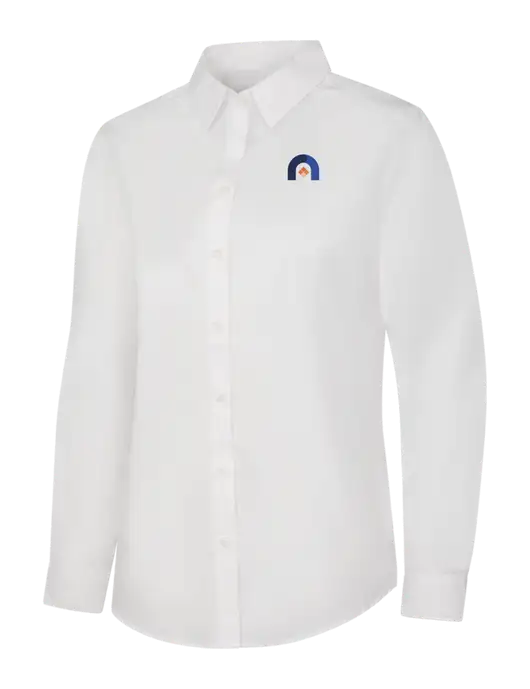 Womens White Long Sleeve Carefree Poplin Shirt w/Novo Icon