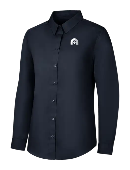 Womens River Blue Navy Long Sleeve Carefree Poplin Shirt w/Novo Icon