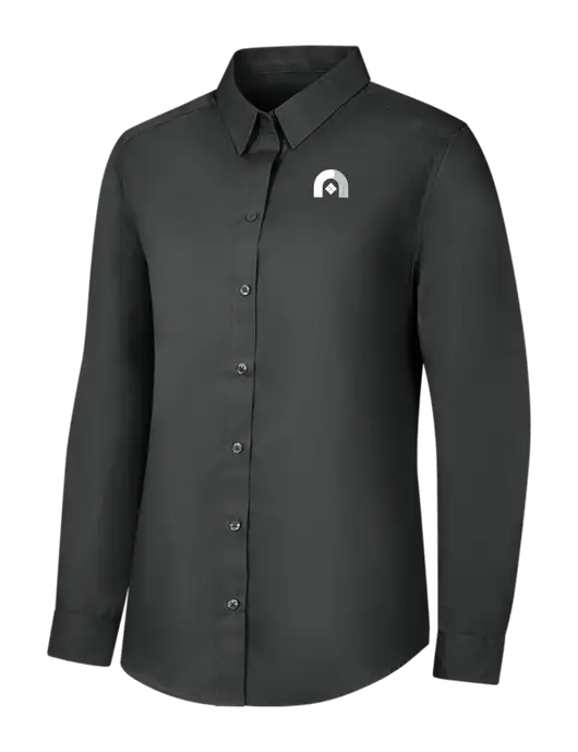 Womens Dark Grey Long Sleeve Carefree Poplin Shirt w/Novo Icon