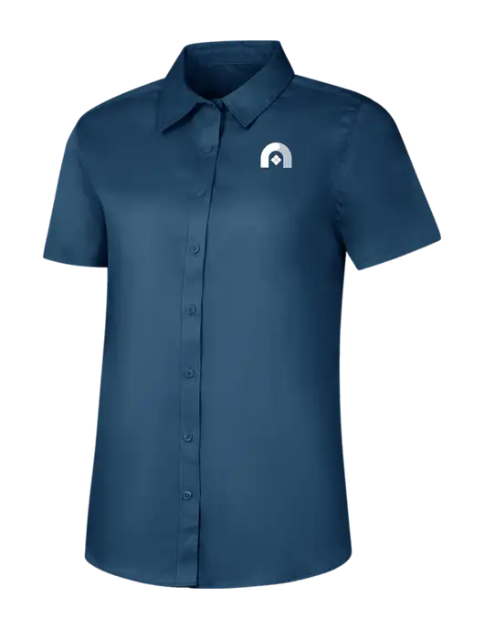 Womens Light Navy Short Sleeve Superpro React Twill Shirt w/Novo Icon