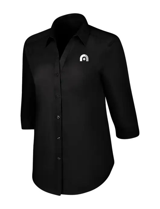 Womens Black 3/4 Sleeve Carefree Poplin Shirt w/Novo Icon