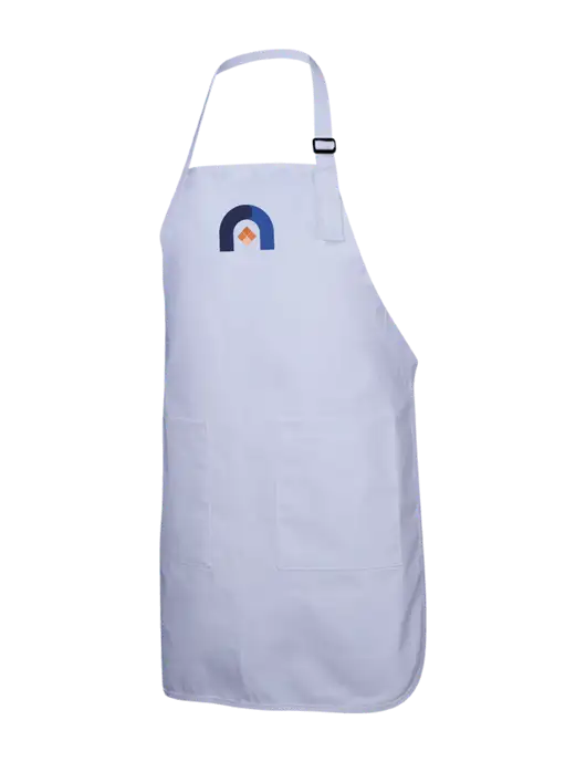 Full-Length White Apron With Pockets w/Novo Icon