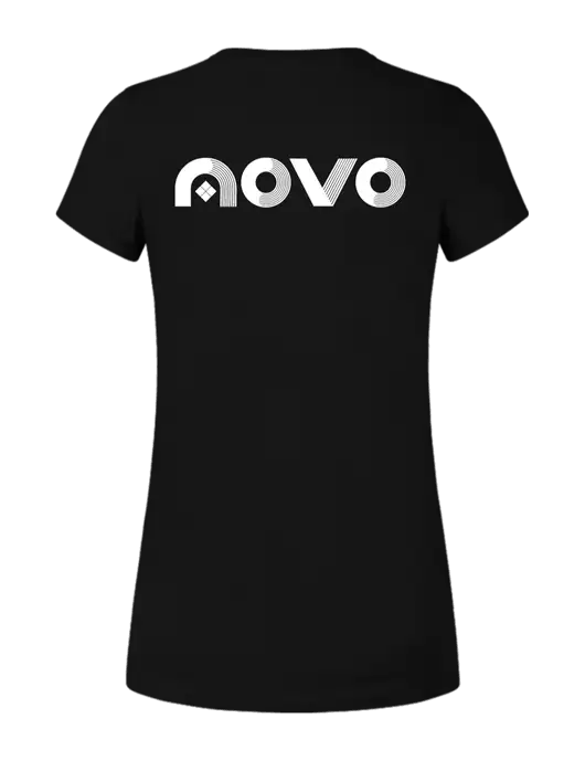 Womens Ring Spun Jet Black 4.5 oz T-Shirt w/Novo Logistics Logo, Novo Icon