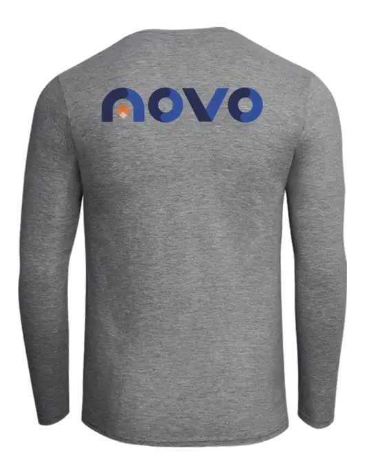 Ring Spun Light Heather Grey 4.5 oz Long Sleeve T-Shirt w/Novo Logistics Logo, Novo Icon