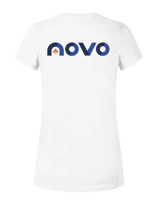 Womens Ring Spun White 4.5 oz T-Shirt w/Novo Logistics Logo, Novo Icon