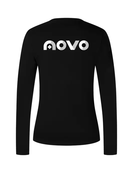 Womens V-Neck Ring Spun Jet Black 4.5 oz Long Sleeve T-Shirt w/Novo Logistics Logo, Novo Icon