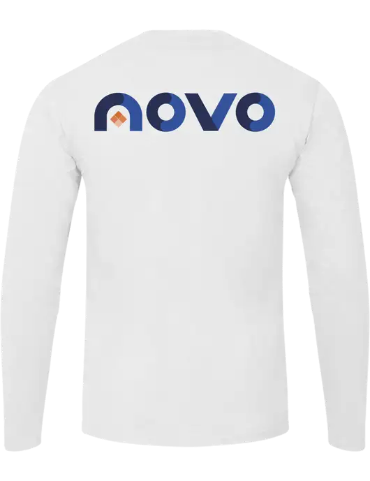 Ring Spun White 4.5 oz Long Sleeve T-Shirt w/Novo Logistics Logo, Novo Icon