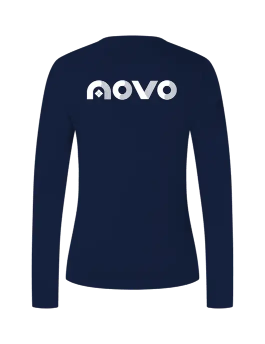 Womens  V-Neck Ring Spun Navy 4.5 oz Long Sleeve T-Shirt w/Novo Logistics Logo, Novo Icon