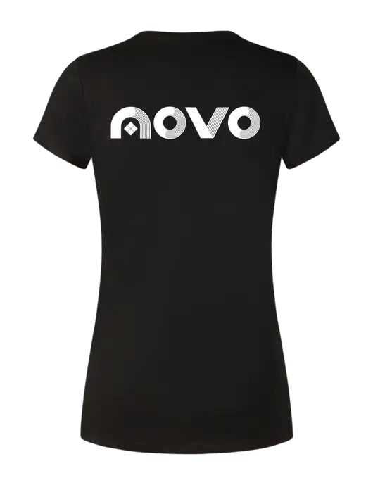 Womens Simply Soft Black 4.5oz Poly/Combed Ring Spun Cotton T-Shirt w/Novo Logistics Logo, Novo Icon