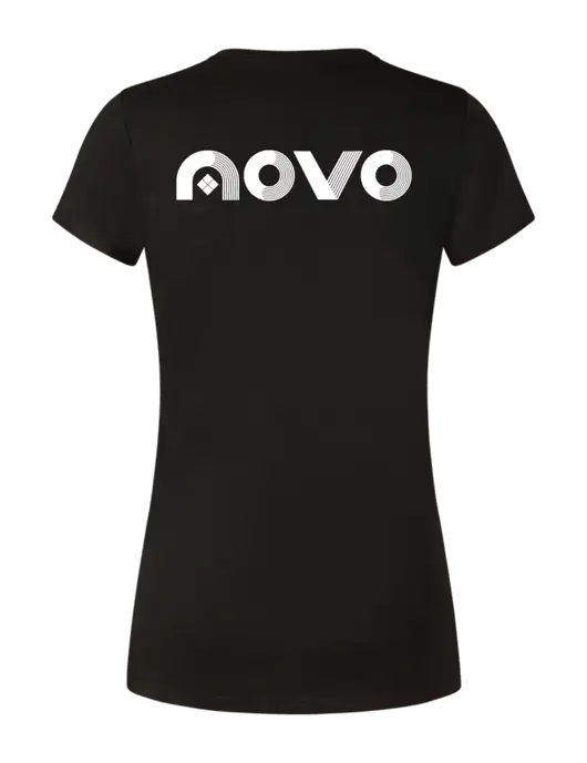 Womens Simply Soft V-Neck Black 4.5oz  Poly/Combed Ring Spun Cotton T-Shirt w/Novo Logistics Logo, Novo Icon