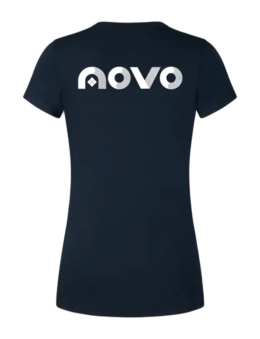 Womens Simply Soft V-Neck New Navy 4.5oz  Poly/Combed Ring Spun Cotton T-Shirt w/Novo Logistics Logo, Novo Icon