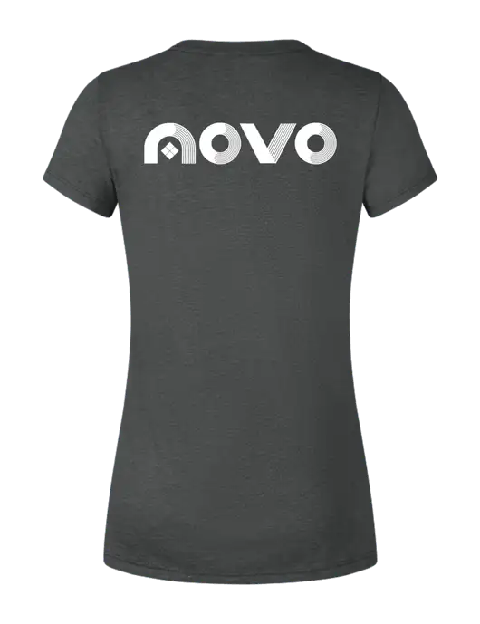 Womens Simply Soft V-Neck Black Frost 4.5oz  Poly/Combed Ring Spun Cotton T-Shirt w/Novo Logistics Logo, Novo Icon