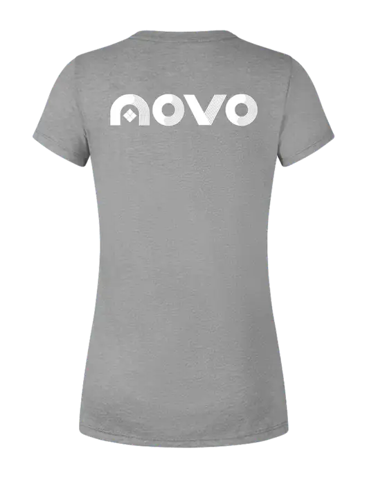 Womens Simply Soft V-Neck Grey Frost 4.5oz  Poly/Combed Ring Spun Cotton T-Shirt w/Novo Logistics Logo, Novo Icon