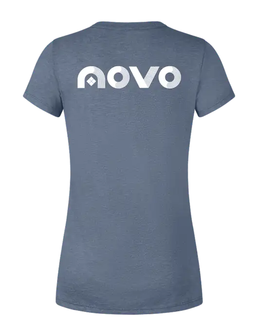 Womens Simply Soft V-Neck Navy Frost 4.5oz  Poly/Combed Ring Spun Cotton T-Shirt w/Novo Logistics Logo, Novo Icon
