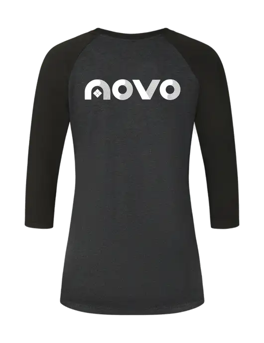 Womens Simply Soft 3/4 Sleeve Black/Black Frost Ring Spun Cotton T-Shirt w/Novo Logistics Logo, Novo Icon