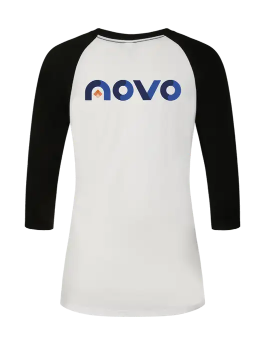 Womens Simply Soft 3/4 Sleeve Black/White Ring Spun Cotton T-Shirt w/Novo Logistics Logo, Novo Icon