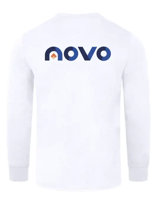 Simply Soft Long Sleeve White 4.5 oz, Poly/Combed Ring Spun Cotton T-Shirt w/Novo Logistics Logo, Novo Icon