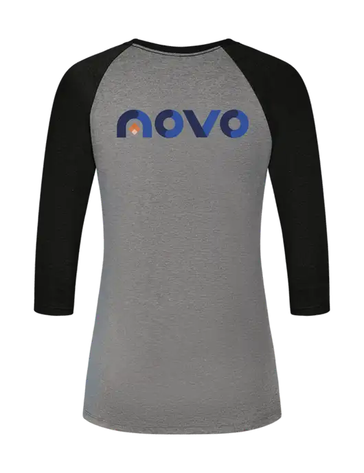 Womens Simply Soft 3/4 Sleeve Black Frost/Grey Frost Ring Spun Cotton T-Shirt w/Novo Logistics Logo, Novo Icon