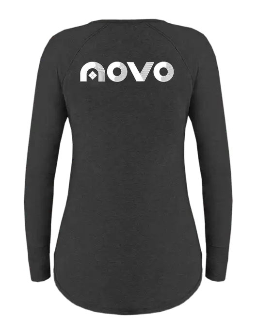 Womens Perfect Wide Collar Tunic Tri-Blend Black Frost 4.5 oz T-Shirt w/Novo Logistics Logo, Novo Icon