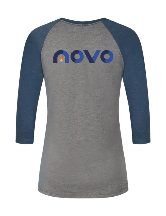 Womens Simply Soft 3/4 Sleeve Navy Frost/Grey Frost Ring Spun Cotton T-Shirt w/Novo Logistics Logo, Novo Icon