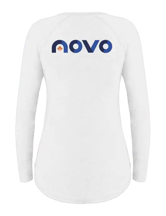 Womens Perfect Wide Collar Tunic Tri-Blend White 4.5 oz T-Shirt w/Novo Logistics Logo, Novo Icon
