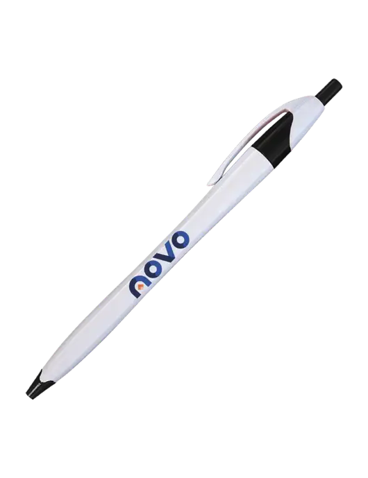 Novella White/Black Classic Pen - Blue Ink w/Novo Logistics Logo