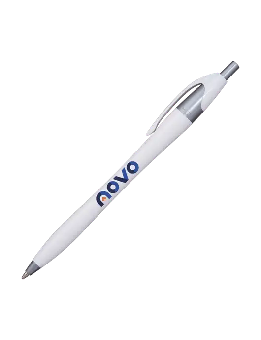Novella White/Silver Shimmer Pen - Blue Ink w/Novo Logistics Logo