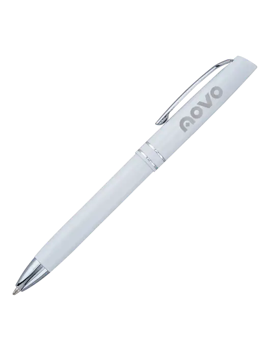 White Anguilla Black Ink Pen w/Novo Logistics Logo