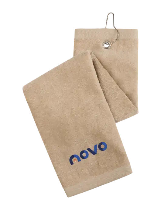 Khaki Tri-Fold Golf Towel with Grommet w/Novo Logistics Logo