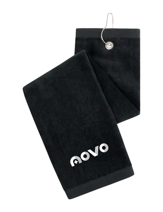 Black Tri-Fold Golf Towel with Grommet w/Novo Logistics Logo