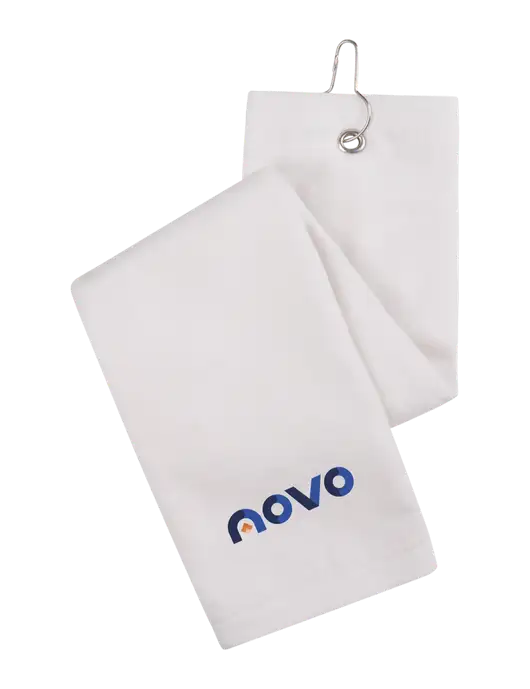 White Tri-Fold Golf Towel with Grommet w/Novo Logistics Logo