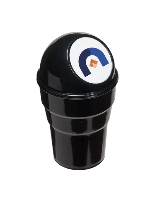 Black Car Cup Holder Trash Can w/Novo Icon