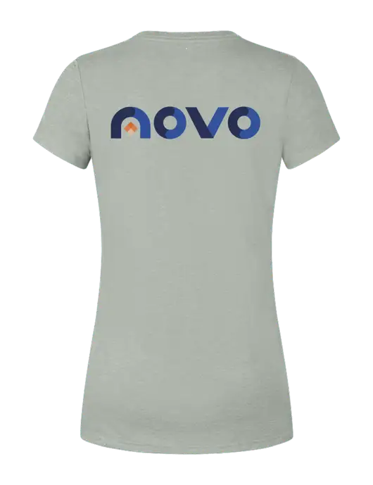 Womens Simply Soft Heathered Light Grey 4.5oz Poly/Combed Ring Spun Cotton T-Shirt w/Novo Logistics Logo, Novo Icon