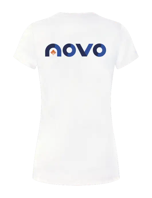 Womens Simply Soft White 4.5oz Poly/Combed Ring Spun Cotton T-Shirt
 w/Novo Logistics Logo, Novo Icon