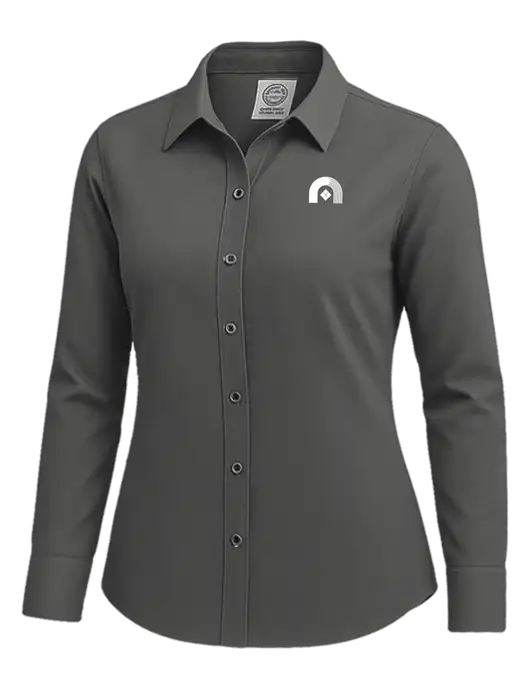 Brooks Brothers Womens Dark Grey Wrinkle-Free Stretch Nailhead Shirt w/Novo Icon