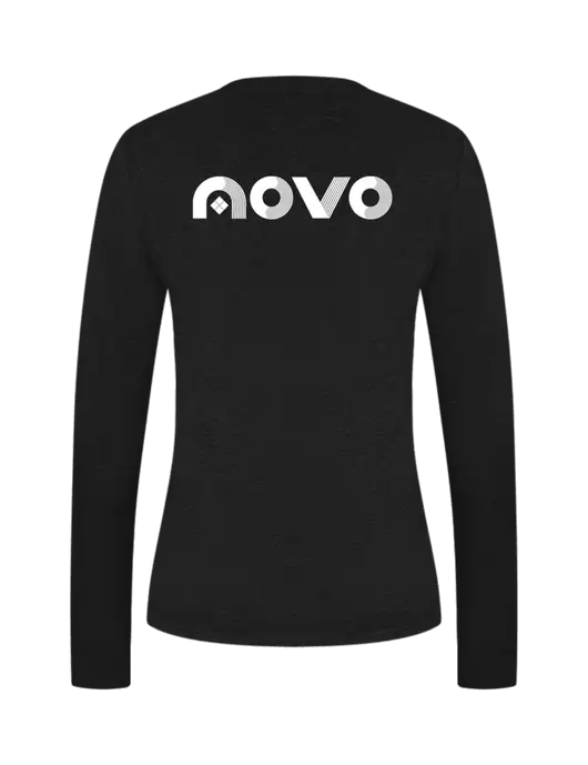 Womens  V-Neck Ring Spun Dark Heather Grey 4.5 oz Long Sleeve T-Shirt w/Novo Logistics Logo, Novo Icon