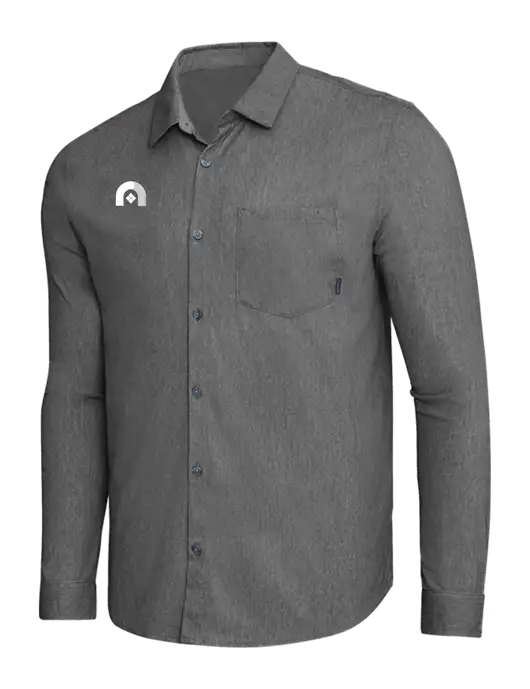 OGIO Dark Grey Heather Extend Long Sleeve Button Up Shirt w/Novo Icon
