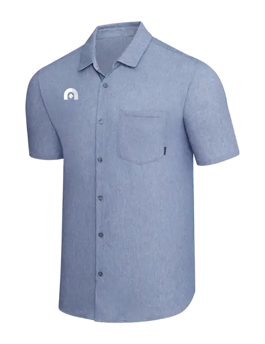 OGIO Slate Blue Heather Extend Short Sleeve Button Up Shirt w/Novo Icon