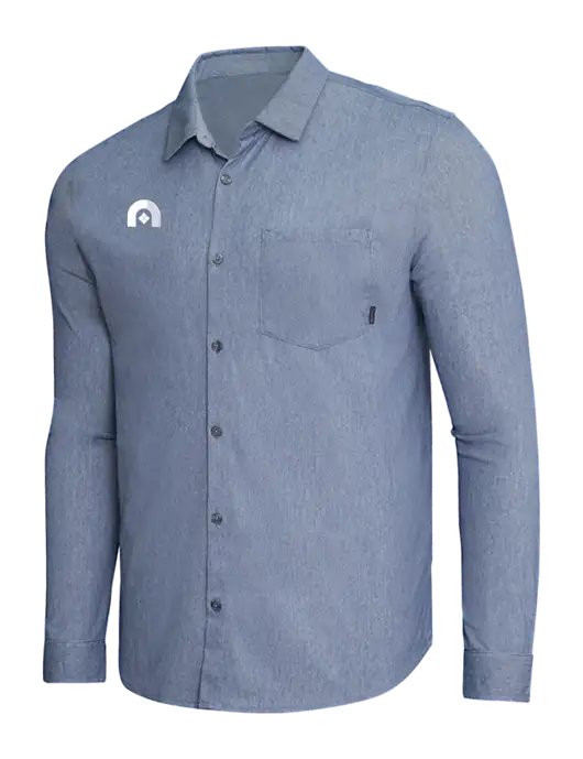 OGIO Slate Blue Heather Extend Long Sleeve Button Up Shirt w/Novo Icon