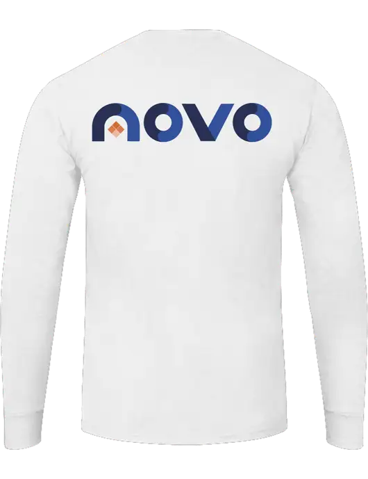 Core Blend White Long Sleeve Tee w/Novo Logistics Logo, Novo Icon