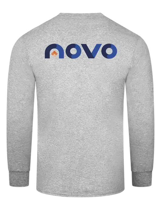 Light Grey Heather Long Sleeve Heavyweight 6.1 oz Pocket T-Shirt w/Novo Logistics Logo, Novo Icon