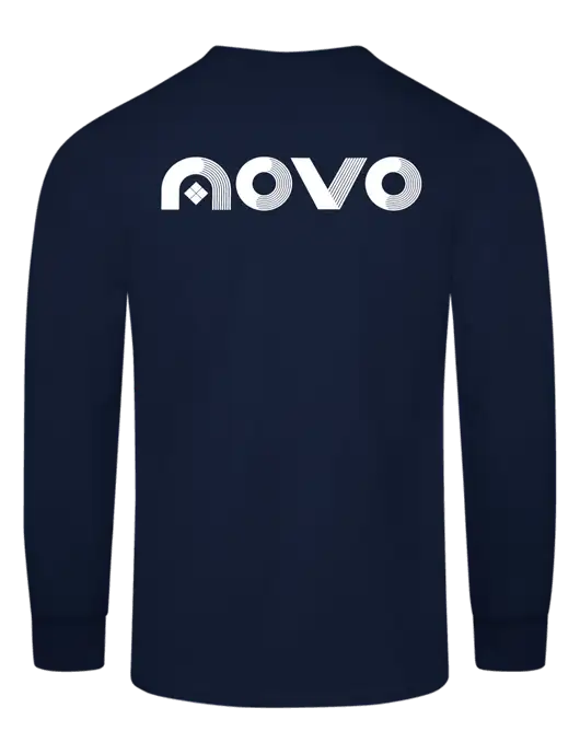 Navy Long Sleeve Heavyweight 6.1 oz Pocket T-Shirt w/Novo Logistics Logo, Novo Icon