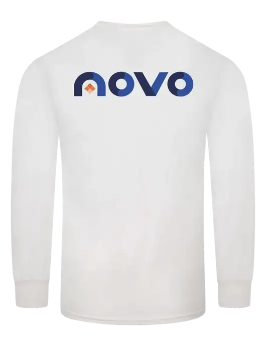 White Long Sleeve Heavyweight 6.1 oz Pocket T-Shirt w/Novo Logistics Logo, Novo Icon