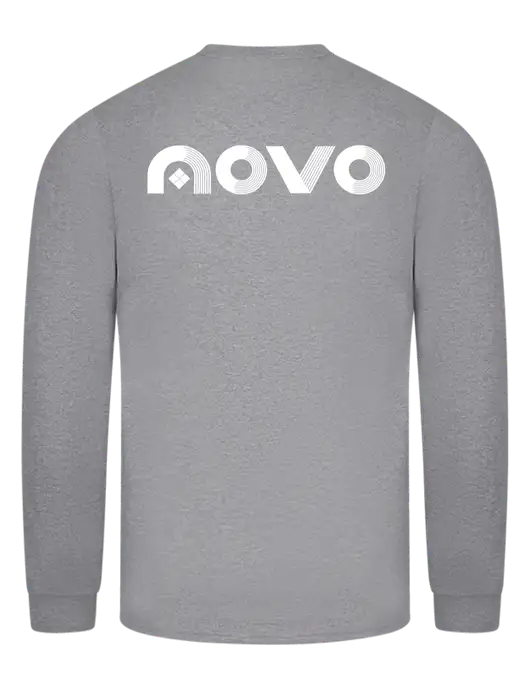 Medium Grey Heather Long Sleeve Heavyweight 6.1 oz Pocket T-Shirt w/Novo Logistics Logo, Novo Icon