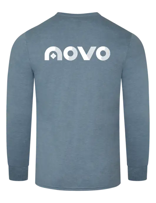 Simply Soft Long Sleeve Slate Blue Heather 4.5 oz, Poly/Combed Ring Spun Cotton T-Shirt w/Novo Logistics Logo, Novo Icon